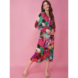 HERE&NOW Women Viscose Rayon Printed A-Line Midi Dress-picture-21
