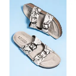 Here&Now Women White & Black Synthetic Leather Textured Flats-picture-12