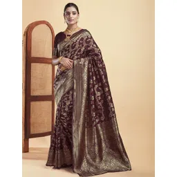HERE&NOW Woven Design Zari Silk Blend Banarasi Saree-picture-36