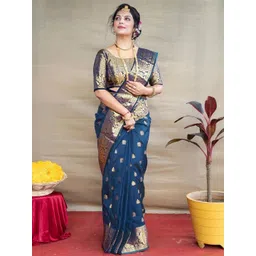 HERE&NOW Woven Design Zari Silk Blend Designer Banarasi Saree-picture-37