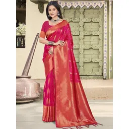 HERE&NOW Woven Design Zari Silk Blend Handloom Banarasi Saree-picture-10