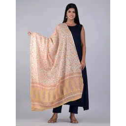 HERE&NOW Yellow & White Floral Printed Cotton Dupatta-picture-38