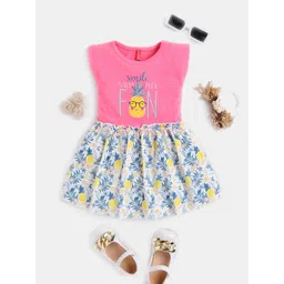 Here&Now X Game Begins Girls Tropical Printed Pure Cotton Fit & Flare Dress-picture-44