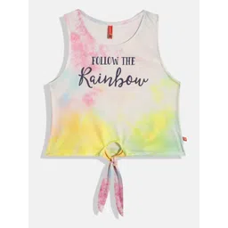 Here&Now X Game Begins Girls Typography Printed Pure Cotton Tie and Dye Crop Top-image-4