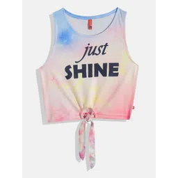 Here&Now X Game Begins Girls Typography Printed Pure Cotton Tie and Dye Crop Top-image-7