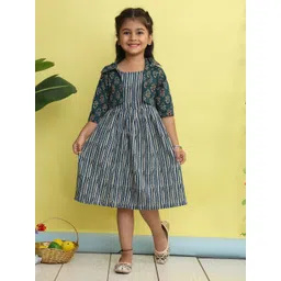 Here&Now X Kinder Girls Striped Cotton Fit and FlareDress-image-13