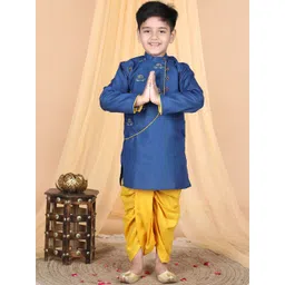 Here&Now X Kinder Kids Boys Embroidered Regular Patchwork Pure Cotton Kurta with Dhoti Pants-picture-28