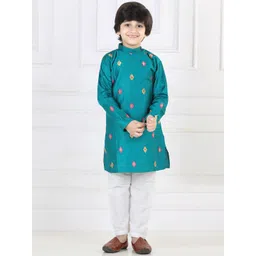 Here&Now X Kinder Kids Boys Embroidered Regular Pure Cotton Kurta with Pyjamas-picture-34