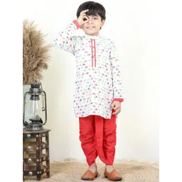 Here&Now X Kinder Kids Boys Floral Printed Regular Pure Cotton Kurta with Dhoti Pants-picture-29