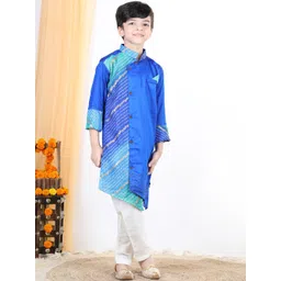 Here&Now X Kinder Kids Boys Floral Printed Regular Pure Cotton Kurta with Trousers-picture-21