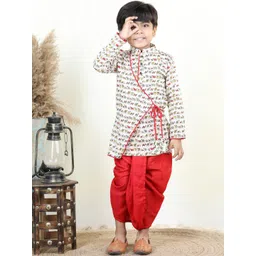 Here&Now X Kinder Kids Boys Printed Angrakha Pure Cotton Kurta with Dhoti Pants-picture-38