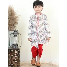 Here&Now X Kinder Kids Boys Printed Regular Pure Cotton Kurta with Dhoti Pants-picture-24