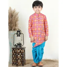 Here&Now X Kinder Kids Boys Printed Regular Pure Cotton Kurta with Dhoti Pants-picture-13