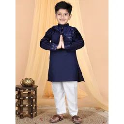 Here&Now X Kinder Kids Boys Regular Patchwork Pure Cotton Kurta with Pyjamas-picture-19