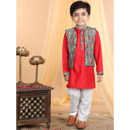Here&Now X Kinder Kids Boys Regular Pure Cotton Kurta with Trousers-picture-30