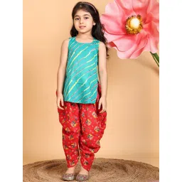 Here&Now X Kinder Kids Girls Bandhani Printed Pure Cotton Kurti With Dhoti Pants-picture-12