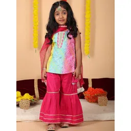 Here&Now X Kinder Kids Girls Bandhani Printed Pure Cotton Kurti with Sharara & Dupatta-picture-13
