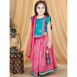 Here&Now X Kinder Kids Girls Embroidered Ready to Wear Lehenga & Blouse With Dupatta image 3
