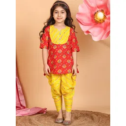 Here&Now X Kinder Kids Girls Ethnic Motifs Printed Pure Cotton Kurti with Dhoti Pants-picture-48