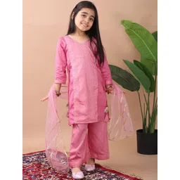 Here&Now X Kinder Kids Girls Ethnic Motifs Regular Pure Cotton Kurti with Palazzos & With Dupatta-picture-13