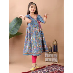 Here&Now X Kinder Kids Girls Floral Printed Angrakha Pure Cotton Kurti-picture-39