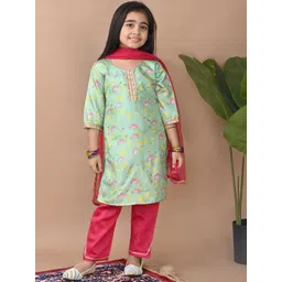 Here&Now X Kinder Kids Girls Floral Printed Regular Kurti with Palazzos & With Dupatta image 1