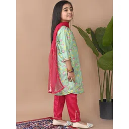 Here&Now X Kinder Kids Girls Floral Printed Regular Kurti with Palazzos & With Dupatta image 4