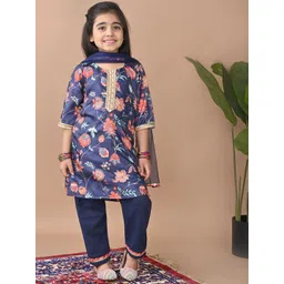 Here&Now X Kinder Kids Girls Floral Printed Regular Kurti with Trousers & With Dupatta-picture-29