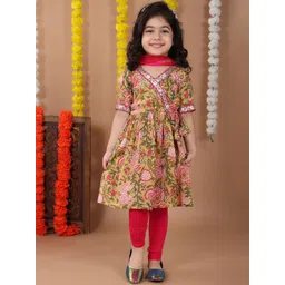 Here&Now X Kinder Kids Girls Floral Printed Regular Pure Cotton Kurta With Dupatta-picture-53