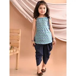 Here&Now X Kinder Kids Girls Floral Printed Regular Pure Cotton Kurti with Dhoti Pants-picture-31