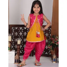 Here&Now X Kinder Kids Girls Floral Printed Regular Pure Cotton Kurti with Dhoti Pants-picture-38