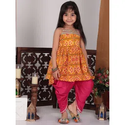 Here&Now X Kinder Kids Girls Floral Printed Regular Pure Cotton Kurti with Dhoti Pants-picture-26