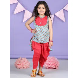 Here&Now X Kinder Kids Girls Floral Printed Regular Pure Cotton Kurti with Dhoti Pants-picture-30