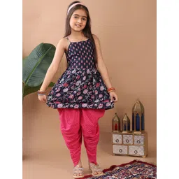 Here&Now X Kinder Kids Girls Floral Printed Regular Pure Cotton Kurti with Dhoti Pants-picture-27