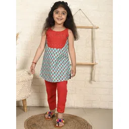 Here&Now X Kinder Kids Girls Floral Printed Regular Pure Cotton Kurti with Palazzos-picture-22