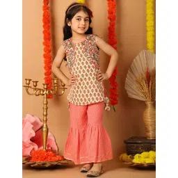 Here&Now X Kinder Kids Girls Floral Printed Regular Pure Cotton Kurti with Sharara-picture-29
