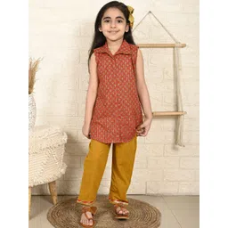 Here&Now X Kinder Kids Girls Floral Printed Regular Pure Cotton Kurti with Trousers-picture-23