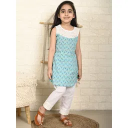 Here&Now X Kinder Kids Girls Floral Printed Regular Pure Cotton Kurti with Trousers-picture-25