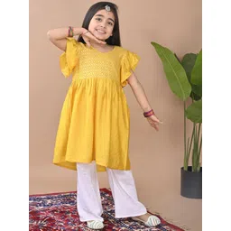 Here&Now X Kinder Kids Girls Floral Woven Design Pure Cotton Anarkali Kurta With Palazzo-picture-30