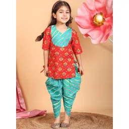 Here&Now X Kinder Kids Girls Leheriya Printed Pure Cotton Kurti With Dhoti Pants-picture-11