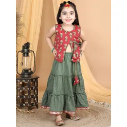 Here&Now X Kinder Kids Girls Printed Ready to Wear Lehenga &-picture-32