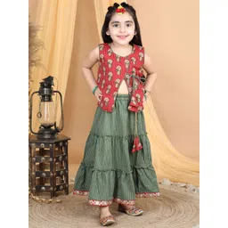 Here&Now X Kinder Kids Girls Printed Ready to Wear Lehenga &-picture-29
