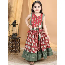 Here&Now X Kinder Kids Girls Printed Ready to Wear Lehenga &-picture-22
