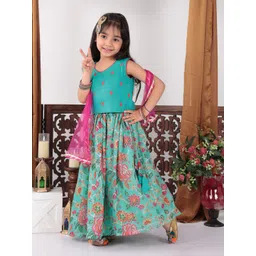 Here&Now X Kinder Kids Girls Printed Ready to Wear Lehenga & Blouse With Dupatta-picture-12