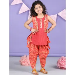 Here&Now X Kinder Kids Girls Striped Gotta Patti Cotton Kurti with Dhoti Pant & Jacket-picture-10