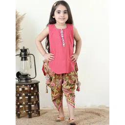 Here&Now X Kinder Kids Girls Striped Regular Pure Cotton Kurta with Dhoti Pants-picture-13