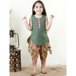 Here&Now X Kinder Kids Girls Striped Regular Pure Cotton Kurti with Dhoti Pants-picture-11