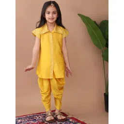 Here&Now X Kinder Kids Girls Woven Design Pure Cotton Straight Kurti With Dhoti Pants-picture-30