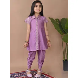 Here&Now X Kinder Kids Girls Woven Design Pure Cotton Straight Kurti With Dhoti Pants-picture-11