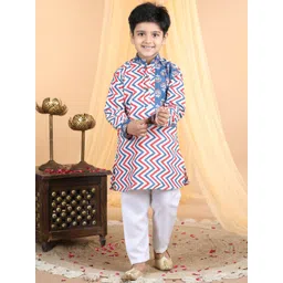here&now x kinder kids Kinder Kids Boys Geometric Printed Thread Work Pure Cotton Straight Kurta With Pyjamas-picture-10